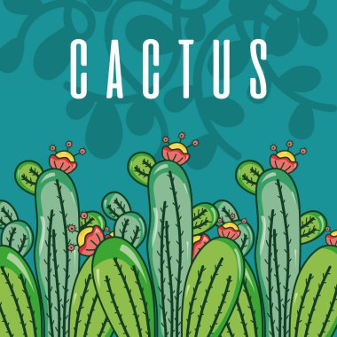 Şirin kaktüs bitkileri renkli arka plan üzerinde resimde grafik tasarım vektör