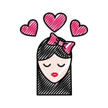 şerit yay saç modeli ve kalpleri ile rendelenmiş kız