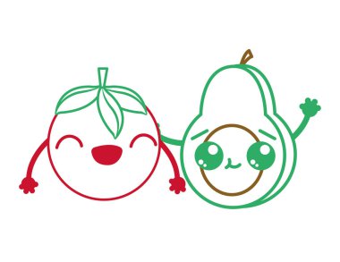 Avokado ve domates sebze sağlıklı ve organik gıda Tema izole tasarım vektör çizim