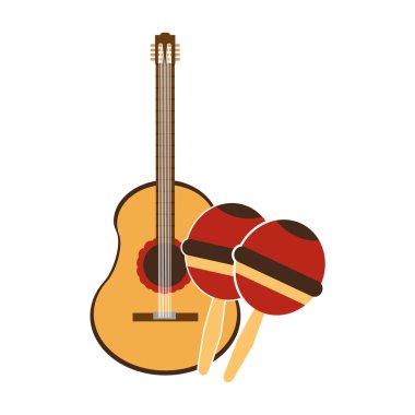 Marakas ve gitar enstrüman müzik ve ses Tema Isolated vektör çizim tasarım