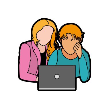 Erkek ve kız ile laptop tasarım
