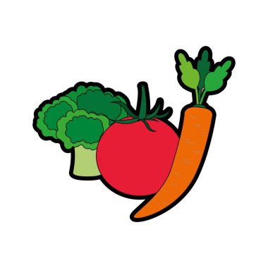 Domates brokoli ve havuç sebze sağlıklı ve organik gıda Tema izole tasarım vektör çizim