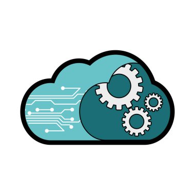 Bulut depolama teknolojisi ve sanal Tema izole tasarım vektör çizim bilgisayar