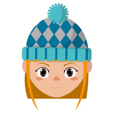 Kız kış bez moda şapkalı ve ve Tema izole tasarım vektör çizim sezon