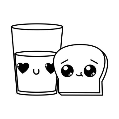 Ekmek ve unlu gıda mutfak ve salonu Tema izole tasarım vektör çizim süt