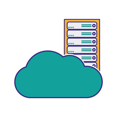 Bulut depolama teknolojisi ve sanal Tema izole tasarım vektör çizim bilgisayar