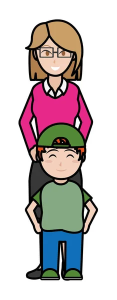 少年と母の漫画デザイン — ストックベクタ