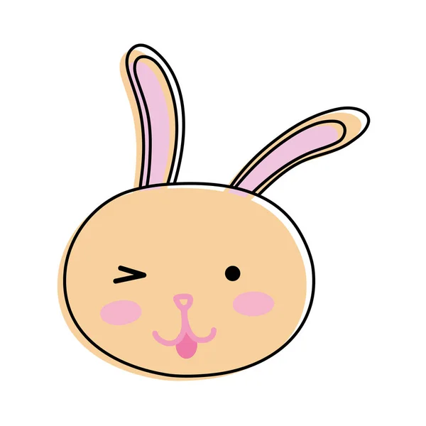 Línea de color divertido conejo cabeza animal dibujos animados — Vector de stock