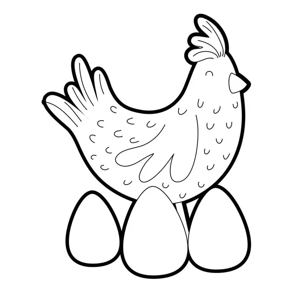 Contorno gallina ave granja animal con huevos — Vector de stock