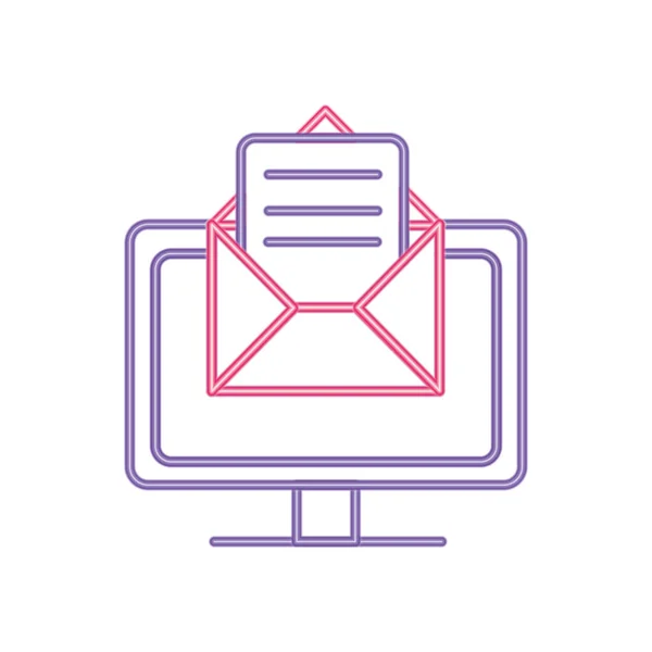 Néon ligne e-mail lettre message avec la technologie informatique — Image vectorielle