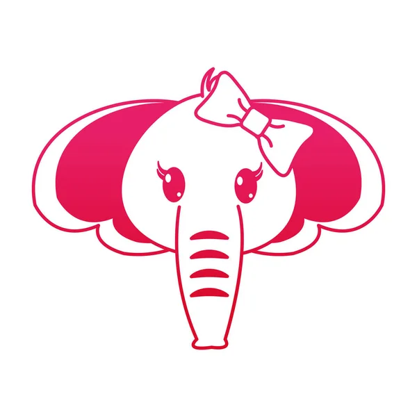 Fucsia line female elephant head cute animal — Stock Vector