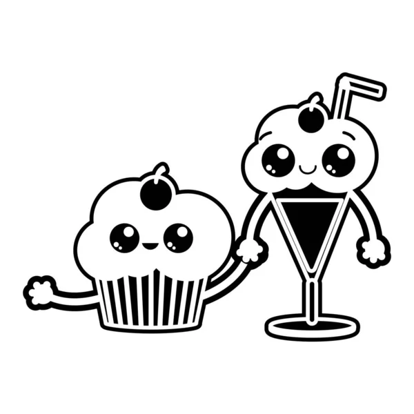 Кекс Молочный Коктейль Десерта Сладкая Хлебобулочная Тема Изолированный Дизайн Векторная — стоковый вектор