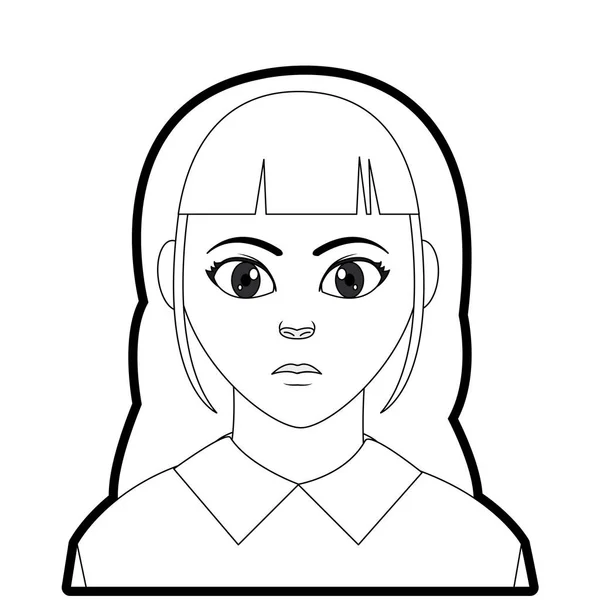 Overzicht avatar vrouw met elegante blouse en kapsel — Stockvector