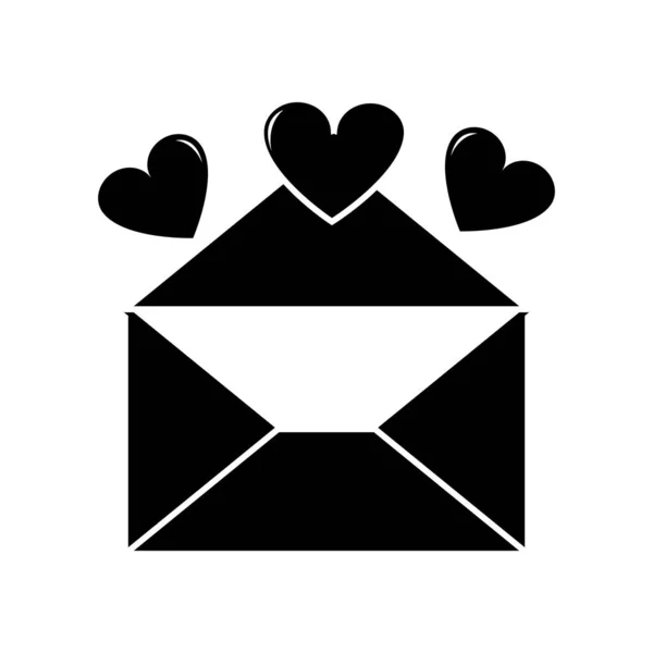 Carta de tarjeta abierta silueta con diseño de corazones — Vector de stock