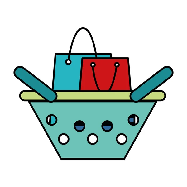 Linha saco de compras cor dentro commer cesta loja — Vetor de Stock