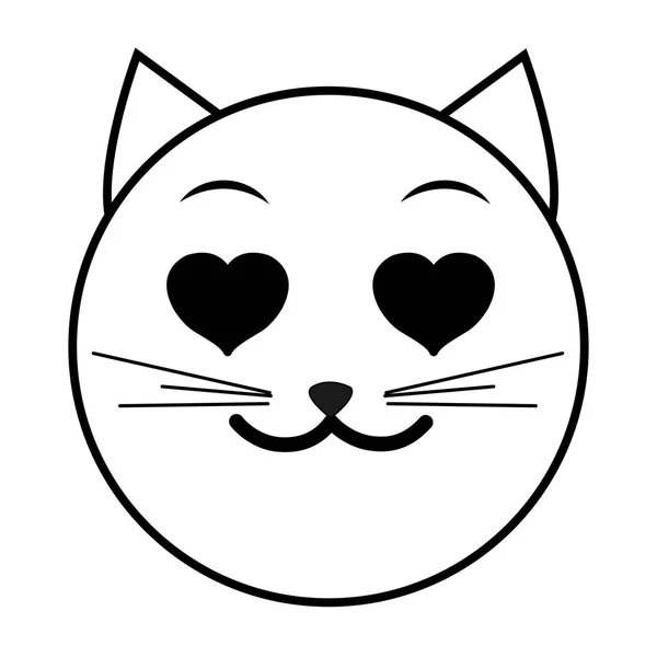 Línea enamorada gato cara emoji expresión — Vector de stock