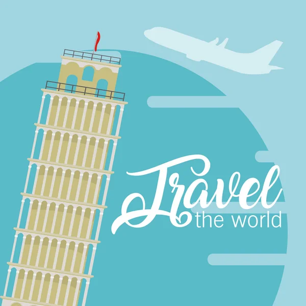 旅行ピサ塔ベクトル イラスト グラフィック デザインと世界のカード — ストックベクタ