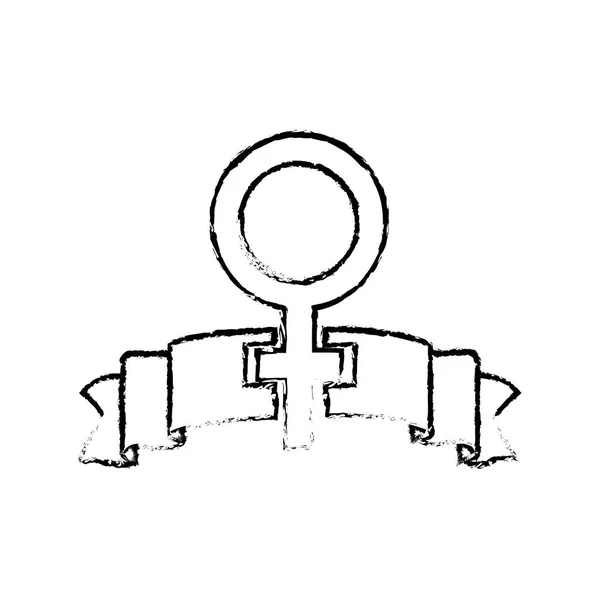 グランジ女性ジェンダー記号とリボン デザイン — ストックベクタ