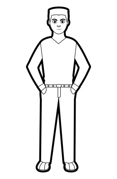 Esquema hombre con camisa elegante y estilo pantalón — Vector de stock