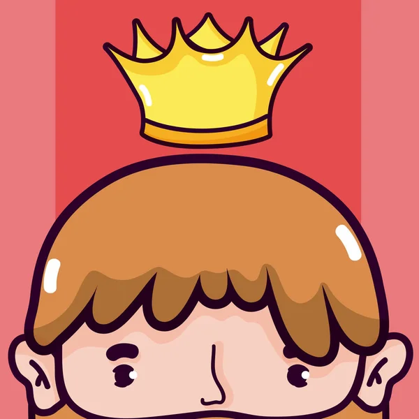 Mignon Roi Avec Couronne Barbe Dessin Animé Vectoriel Illustration Graphisme — Image vectorielle