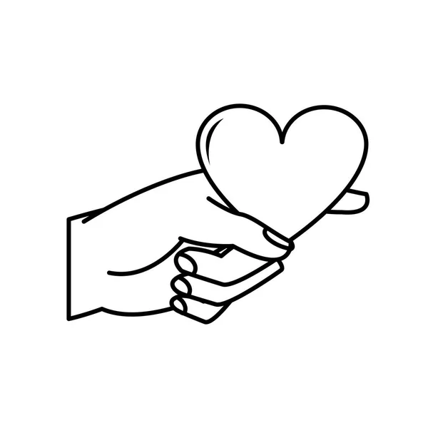 Γραμμή γυναίκα χέρι με καρδιά σύμβολο του πάθους — Διανυσματικό Αρχείο
