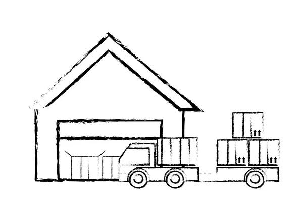 Grunge toko pengiriman dengan truk dan layanan paket - Stok Vektor