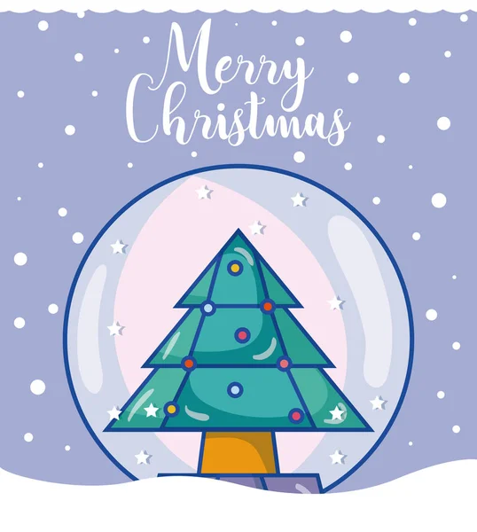Merry Christmas Card Tree Ball Cartoons Vector Illustration Graphic Design — Stock Vector
