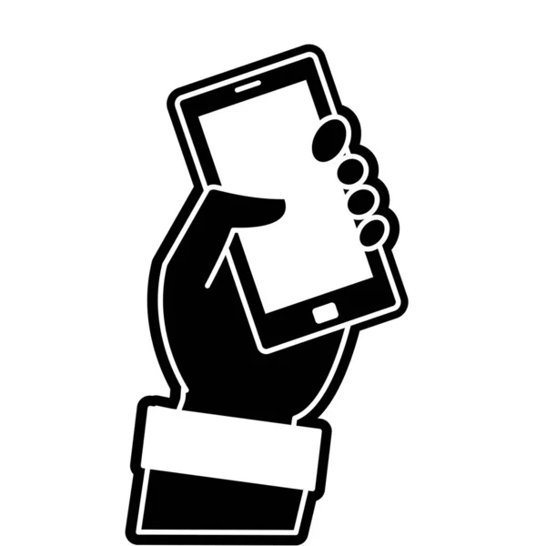 Силуэт рука с иконкой объекта технологии смартфона — стоковый вектор