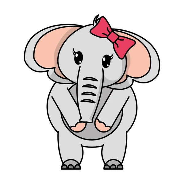 Adorable female elephant animal with ribbon bow — Stock Vector