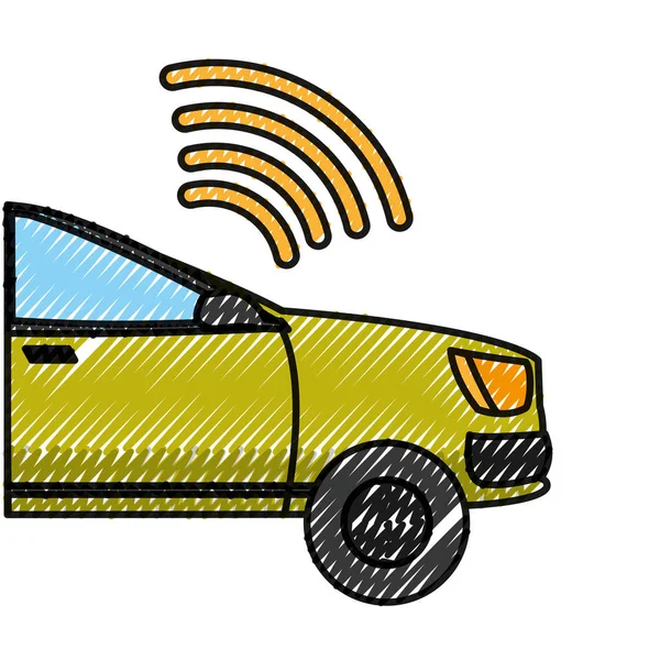 Strouhaný auto transport s digitálním bezdrátovým internetovým připojením — Stockový vektor
