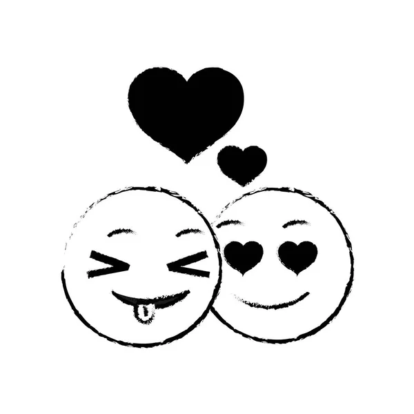 Grunge pareja emoji divertido y enamorado expresión — Vector de stock