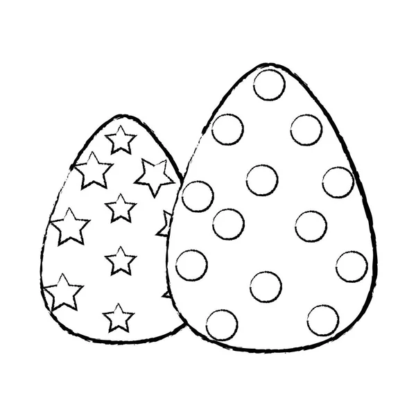 Huevos grunge Pascua con puntos y estrellas decoración — Vector de stock