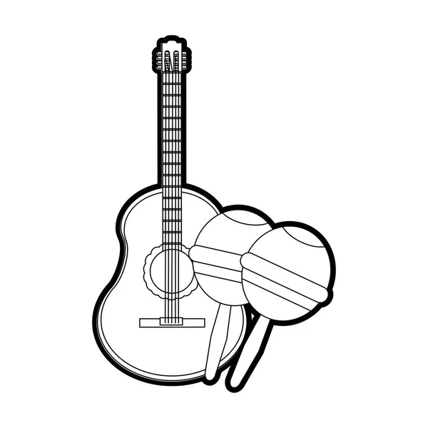 Маракаси Гітарі Інструмент Музика Звук Теми Isolated Дизайн Векторні Ілюстрації — стоковий вектор