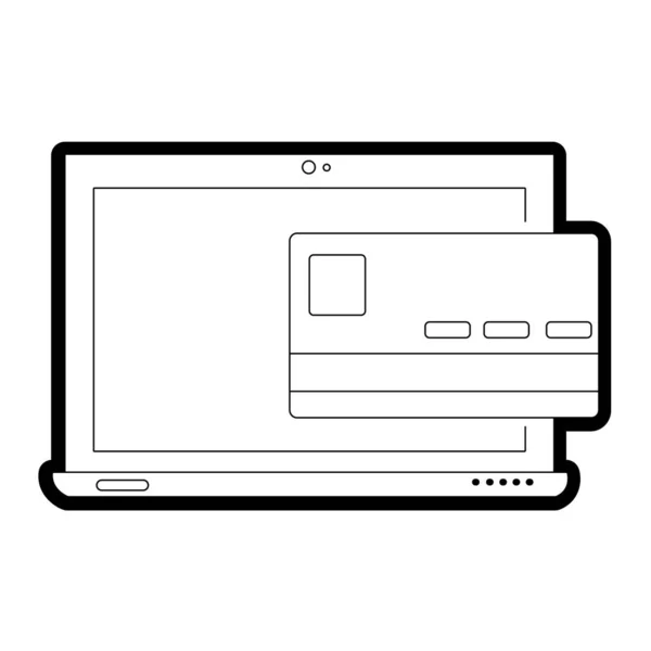 Zeile Bildschirm Laptop-Technologie mit digitaler Kreditkarte — Stockvektor