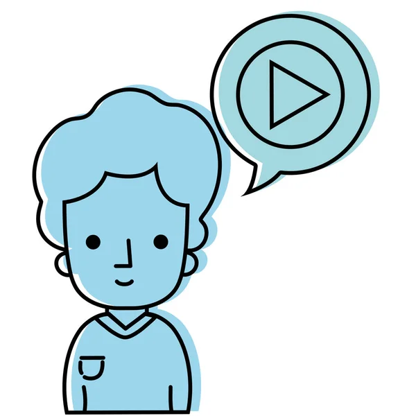 Homme de couleur avec t-shirt et vidéo à l'intérieur bulle de chat — Image vectorielle