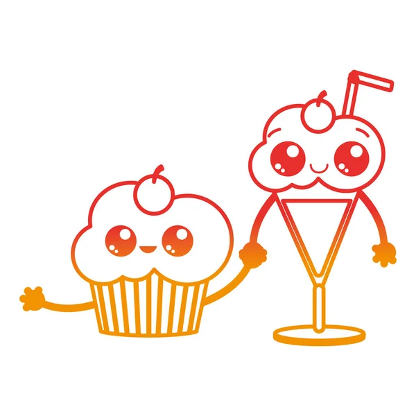 Cupcake Und Milchshake Von Dessert Süß Und Bäckerei Thema Isoliert — Stockvektor
