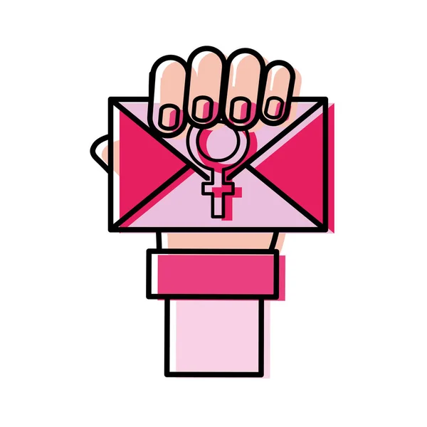Main de femme de couleur déplacée avec la conception de lettre de carte — Image vectorielle