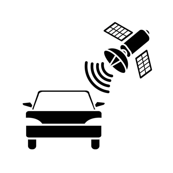 Silhouet auto transport met wereldwijde satelliettechnologie — Stockvector