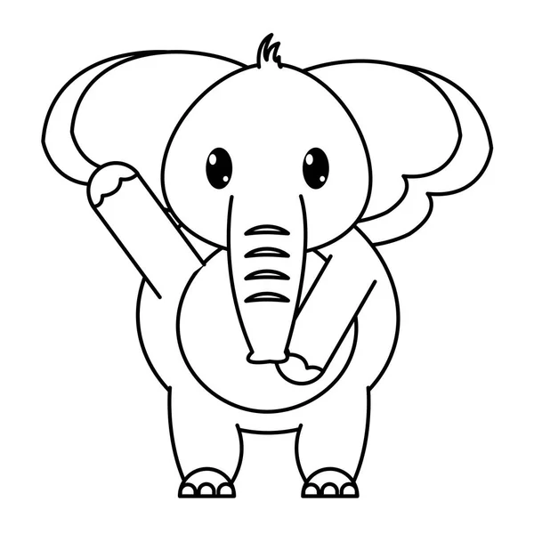 Линия очаровательный слон дикое животное с рукой вверх — стоковый вектор