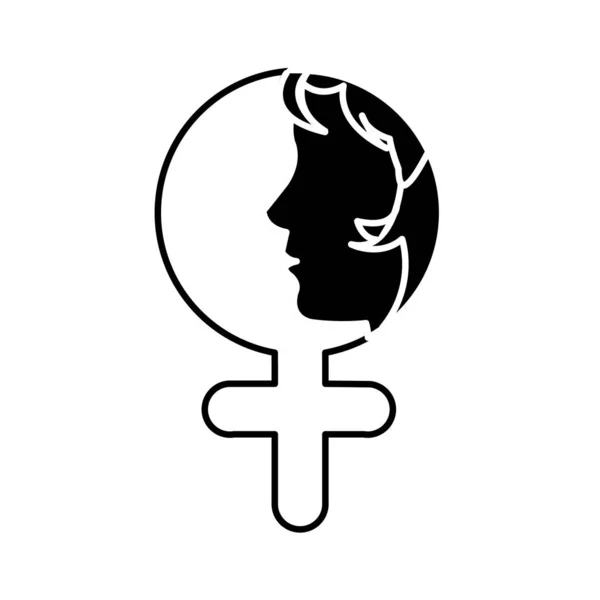 Mulher silhueta com cabelo dentro do sinal feminino — Vetor de Stock