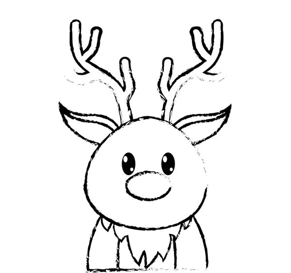 Grunge adorable reindeer cute animal character — Stock Vector