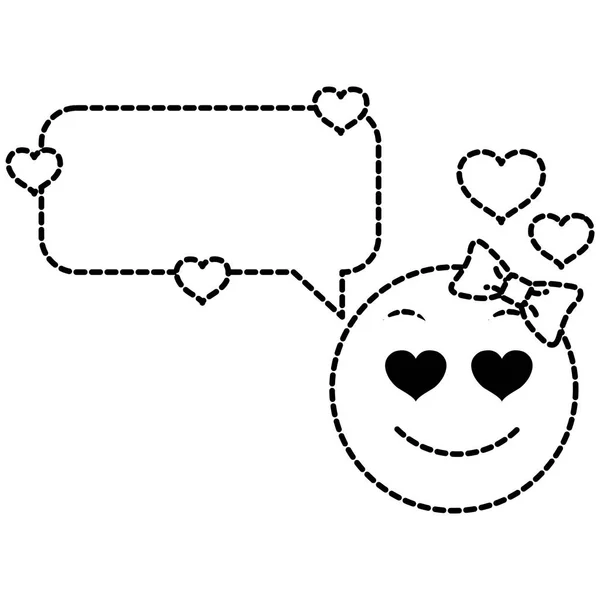 Διάστικτο σχήμα γυναικείας emoji ερωτευμένος πρόσωπο με τη συνομιλία φούσκα — Διανυσματικό Αρχείο