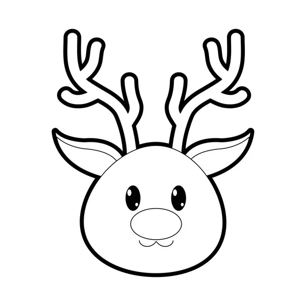 Outline reindeer head cute animal character — Stock Vector