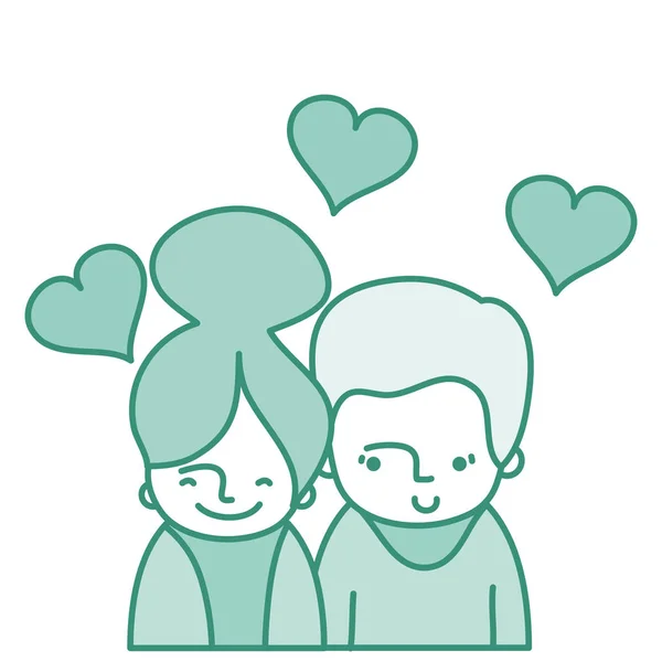 双色幸福的夫妇与衣服和心的爱的象征 — 图库矢量图片