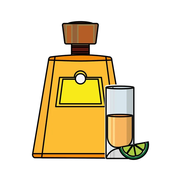 Tequila Flasche Alkoholgetränk Und Glas Thema Isoliert Design Vektor Illustration — Stockvektor