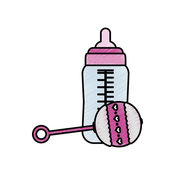 Дизайн детской бутылки и марака — стоковый вектор