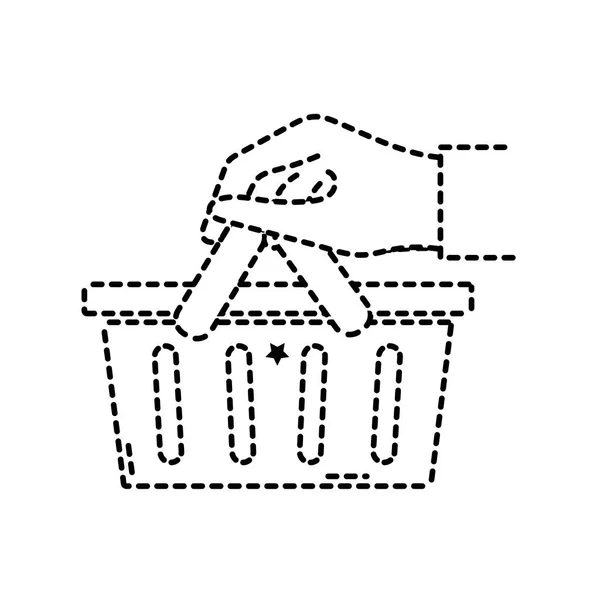 Main en forme de pointillé avec panier de vente magasin — Image vectorielle