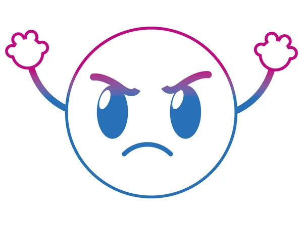 Degraded line angry emoji face expression with arms — Stock Vector