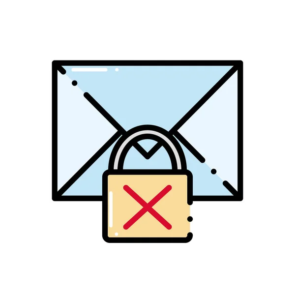 Ligne pointillée lettre message avec packlock mauvaise sécurité — Image vectorielle
