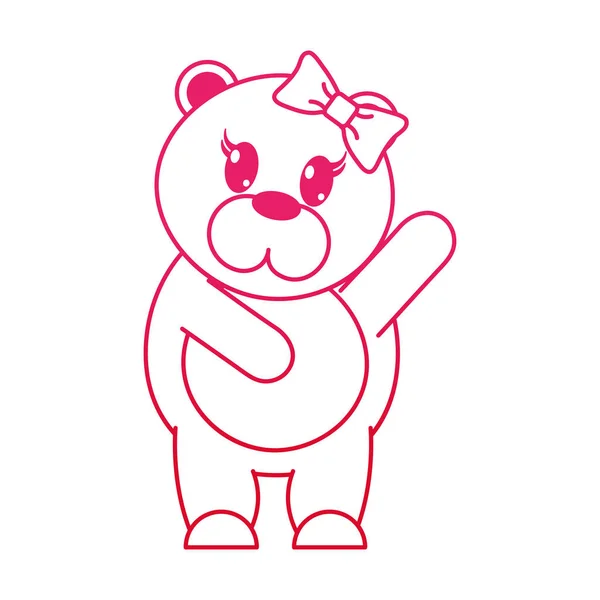 Fucsia line adorable female bear animal with hand up — Stock Vector